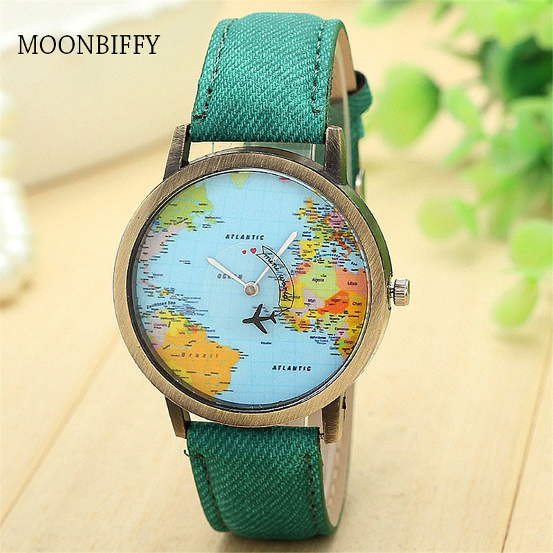 Cool Mini Wereld Mode Quartz Horloge Mannen Unisex Kaart Vliegtuig Reizen Rond De Wereld Vrouwen Lederen Jurk Horloges