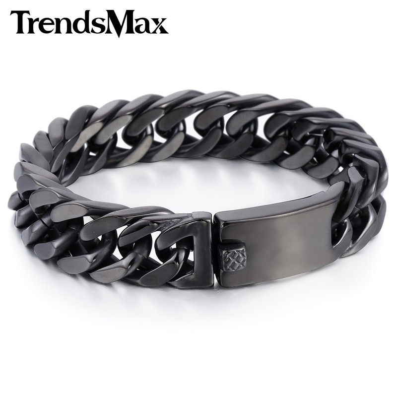 316L Rvs Armband Hip Hop Cut Rombo Curb Link Chain Voor Heren Jongens Zwart Polsbandje Mannelijke Sieraden