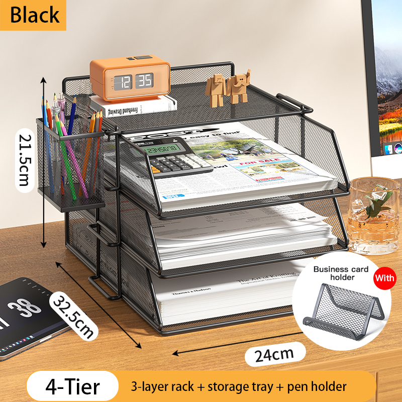 4 Tier Desk Organizer - Stackable Paper Tray, Paper File Organizer for Desk, 5 Trays Mesh Stackable Paper Tray Desktop Document: black