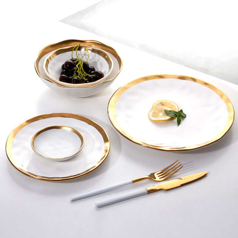 Assiettes à dîner en porcelaine mate à incrustation d'or, assiettes rondes de luxe pour mariage, fête décorative pour la maison, service de vaisselle