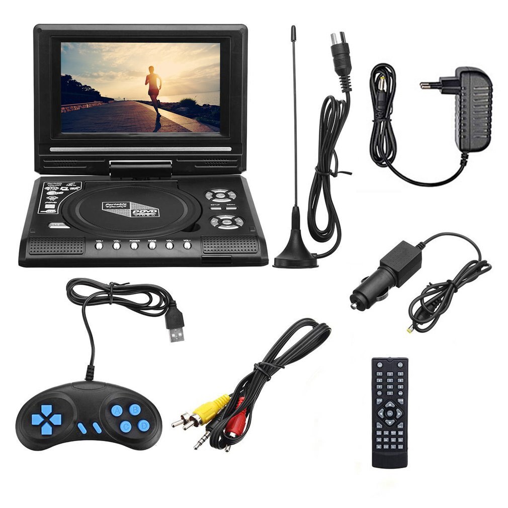 7.8 Inch TV Home Car DVD Player Portable HD VCD CD MP3 HD DVD Player USB SD Cards RCA Portable Cable Game 16:9 Rotate LCD Screen: EU