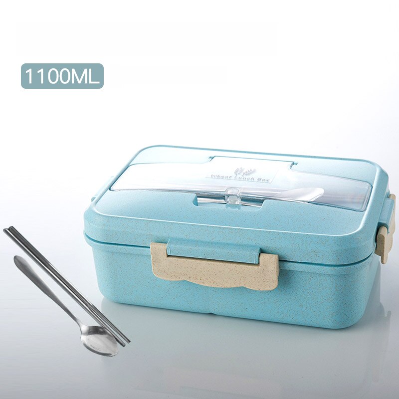 MICCK Draagbare Bento Box Voor Kinderen Lekvrij Voedsel Container Lunchbox Voor Picknick Tarwe Stro Voedsel Container Keuken Accessoires: A Blue