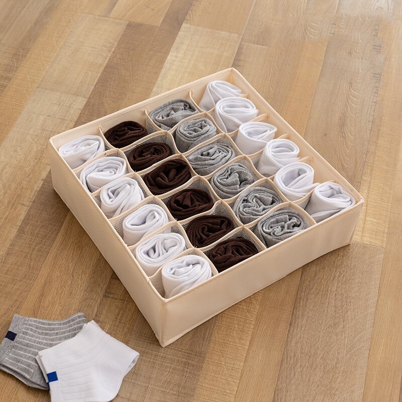 7 16 24 Grids Underwear Storage Organizer Beige Household Closet Drawer Split Storage Box Clothes Organizer for Wardrobe: 24 grids Beige