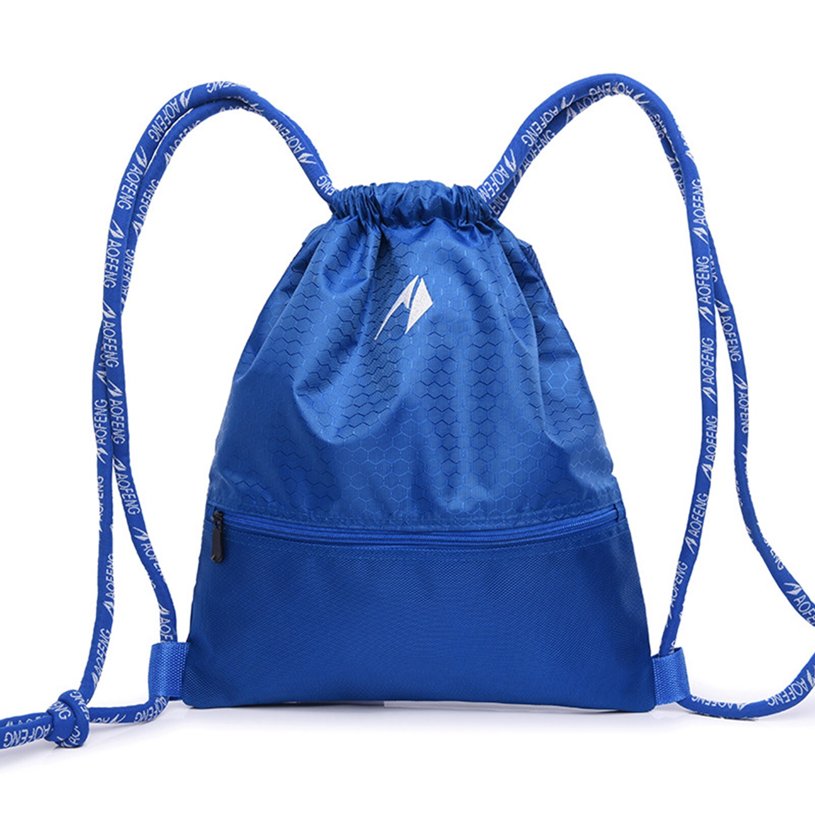 Basketball Football String Drawstring Large Space Backpack Rugged Durable Gym Pouch Gym Tote Bag School Sport Shoe Zipper Bag #W: Blue
