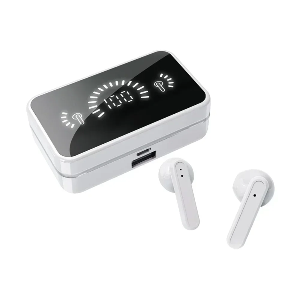 Auricolari Bluetooth TWS - Cuffie Sportive Stereo - Auricolari Wireless Impermeabili con Microfono - Custodia 900mAh: Bianco