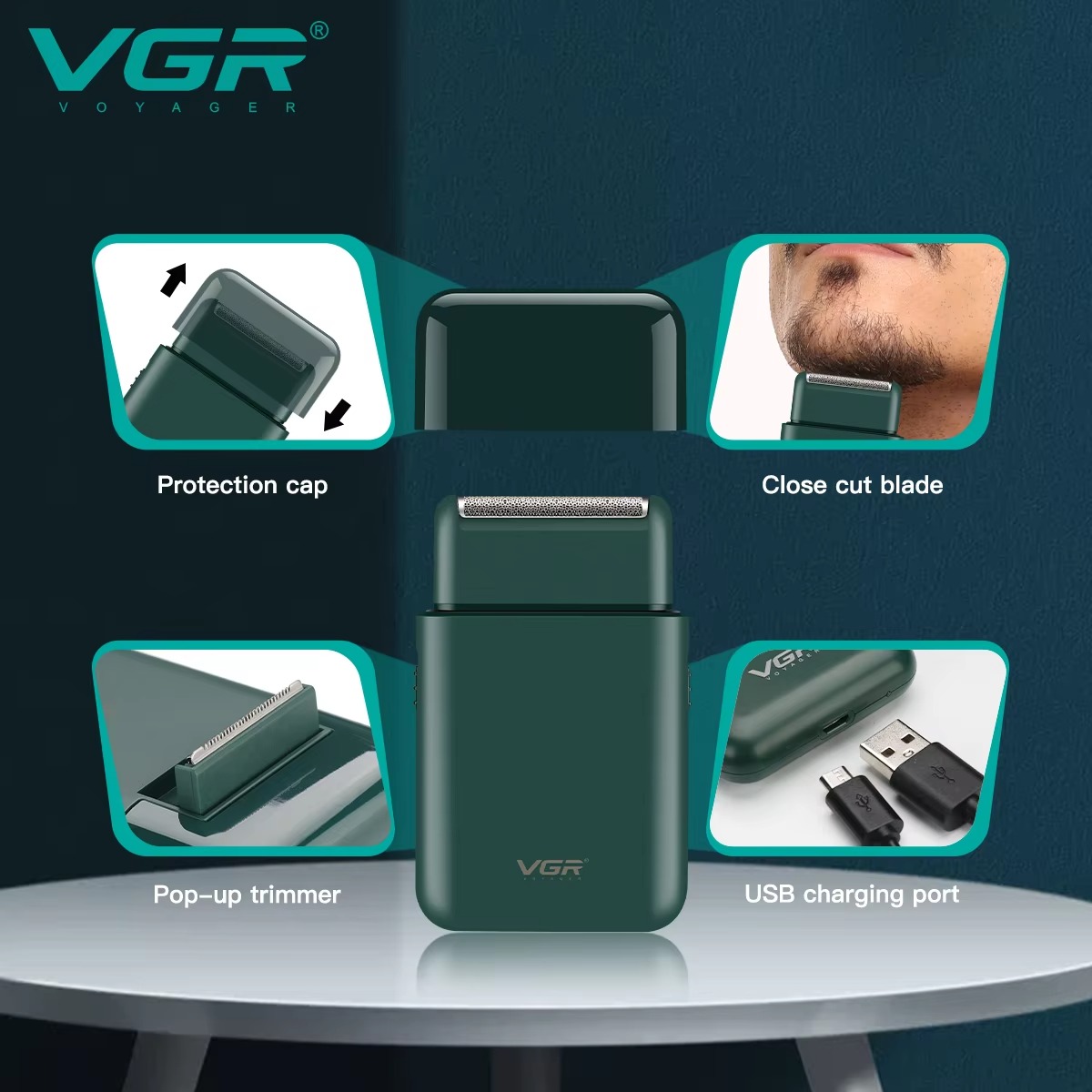 VGR Rasierer Professioneller Rasierer Wiederaufladbar Bartschneider Elektrisch Trimmer Kunststoff Trimmer Reise Rasierapparat für Männer V-390