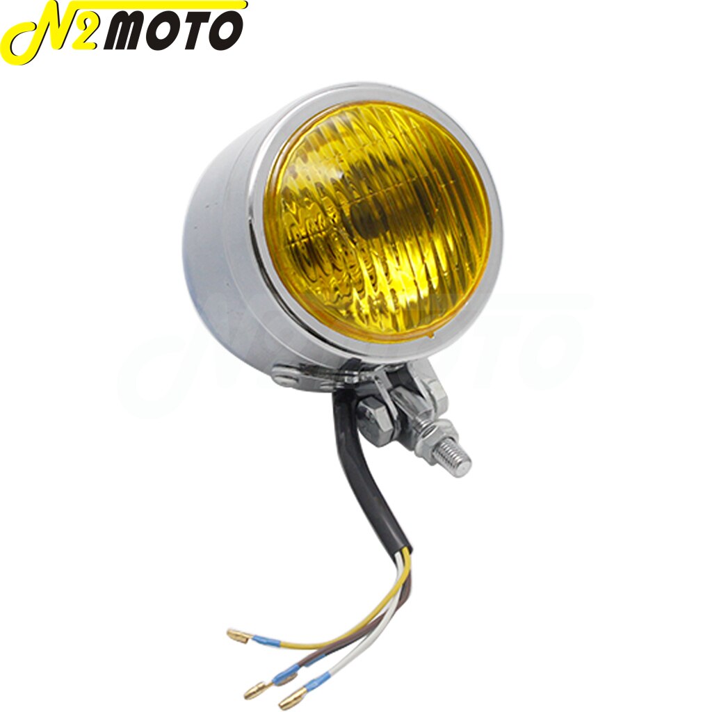 H4 12V Motorcycle Chrome Vintage Amber Headlight Running Lights For Honda Yamaha Suzuki Kawasaki Chopper Bobbers Cafe Racers