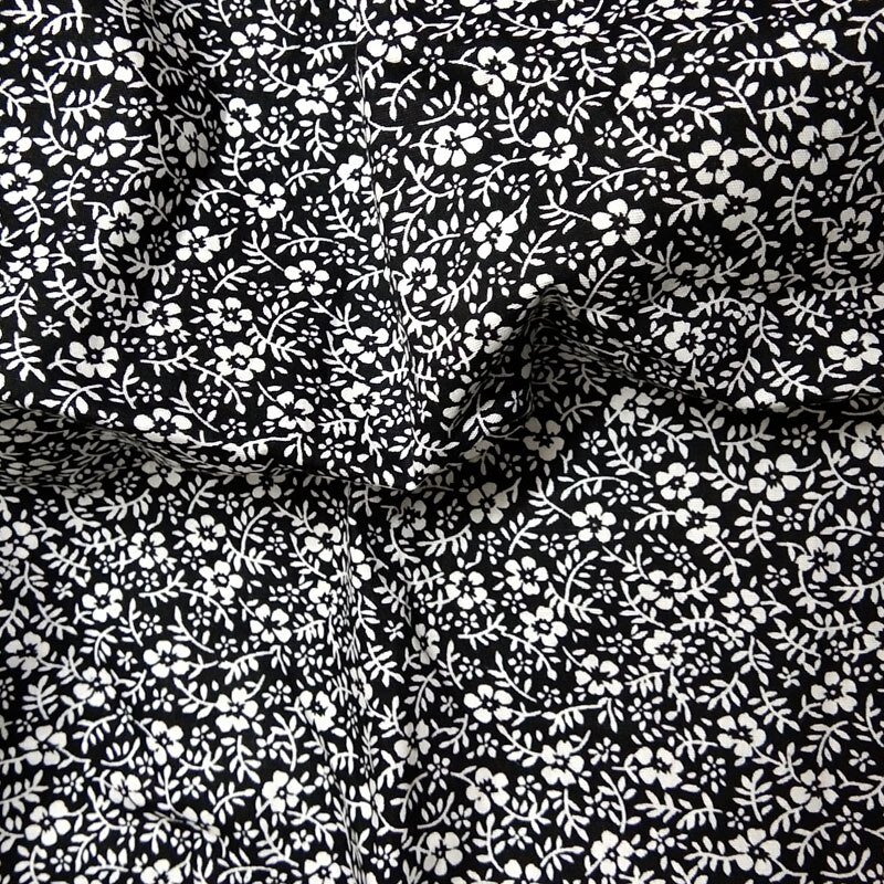 Tela de popelina de algodón con estampado de flores, tela de popelina negra y real de 50x145cm para costura artesanal, vestido de tela para bebé, retazos