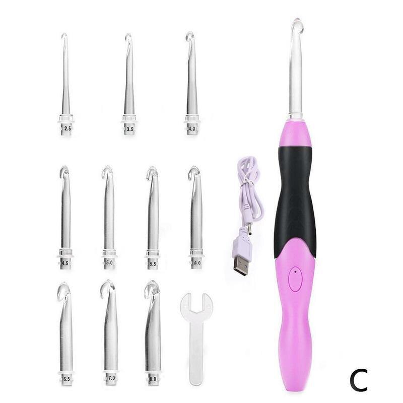1 Set Lighted Crochet Hooks Set - Light Up Crochet Hooks, Rechargeable Crochet Hook with Light: C