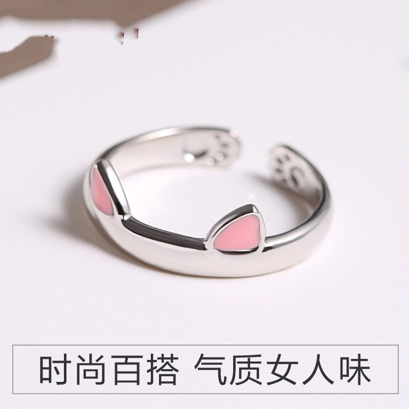 Zilver Kleur Kat Oor Vinger Ring Open Leuke Mode-sieraden Ring Voor Vrouwen Jong Meisje Kind Verstelbare Ring: PINK