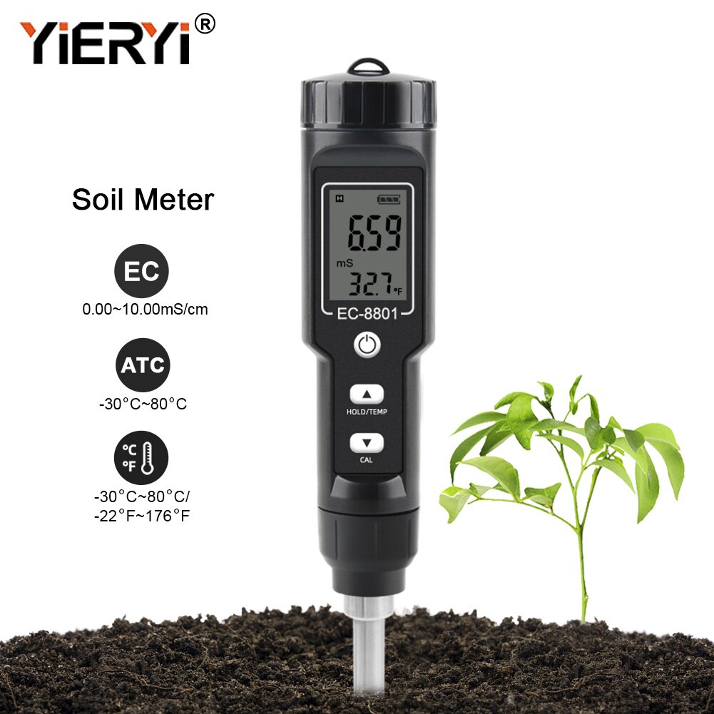 Yieryi-probador de tierra EC/TEMP, 0,00-10,00 MS/s, medidor Digital de mano para jardín, herramientas de prueba de suelo, plantas en maceta, jardinería y agricultura,