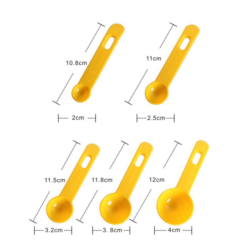 5pcs Blue Yellow Color Measuring Cups Measuring Spoon Plastic Handle Kitchen Measuring Tool