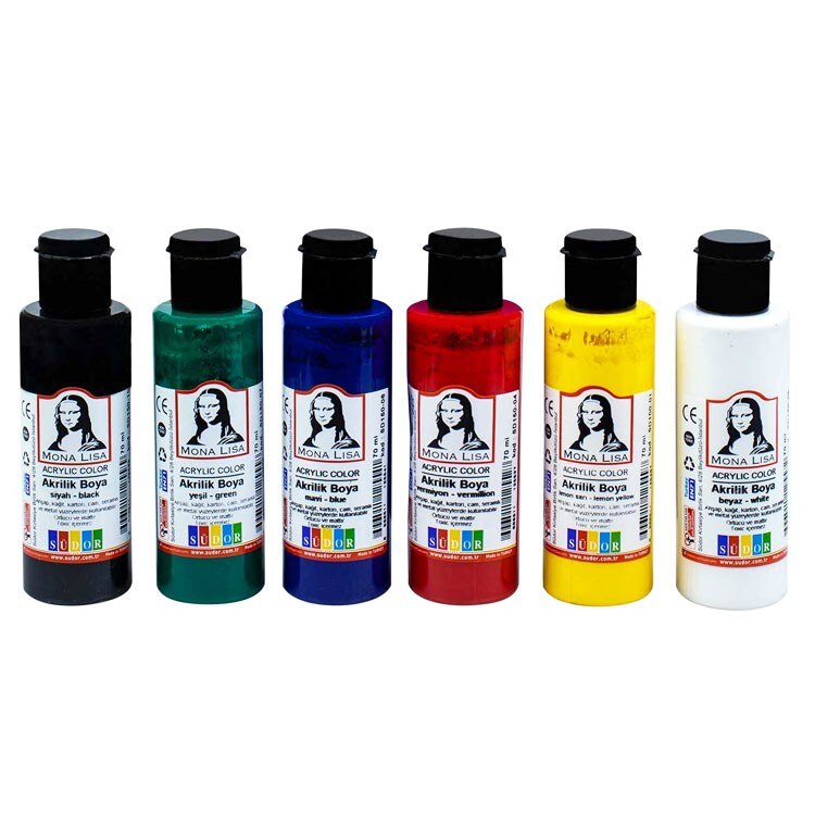 Südor Monalisa-Juego de pintura acrílica con base de agua, botellas de 6x70 ml para piedra de lona adecuada, papel de madera de vidrio y muchas superficies