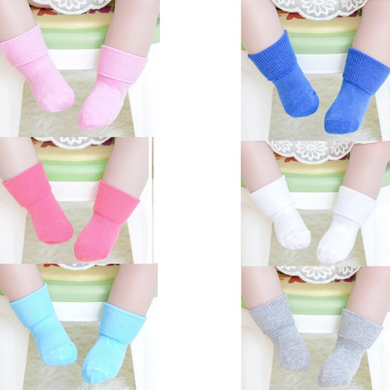 Pasgeboren Baby Kids Baby Antislip Bodem Losse Mond Kinderen Warme Sokken Katoen Zachte Winter Solid Candy Kleur sokken Baby
