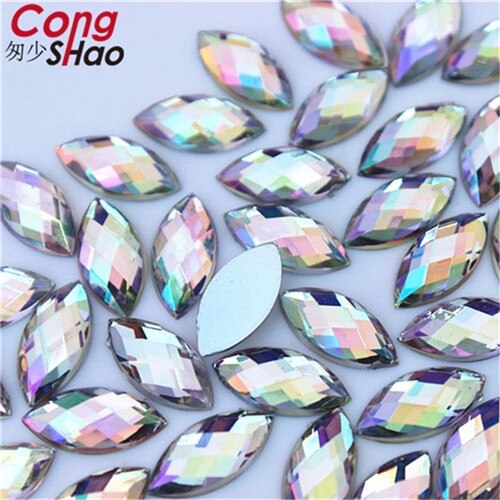 Cong shao 100 stk 7*15mm ab farverige hesteøje flatback akryl rhinestone trim sten og krystaller dekoration tilbehør  wc54: Klart ab