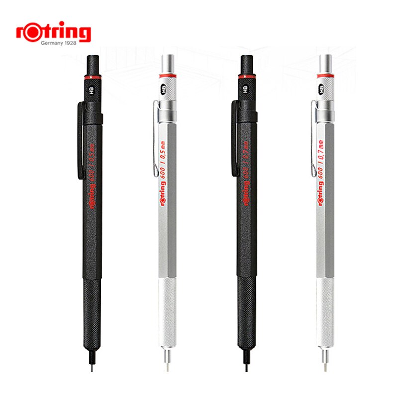 Rotring 600 Mechanical Pencils 0.5mm 0.7mm Drawing Sketching Pens Metallic Body Hexagon Holder