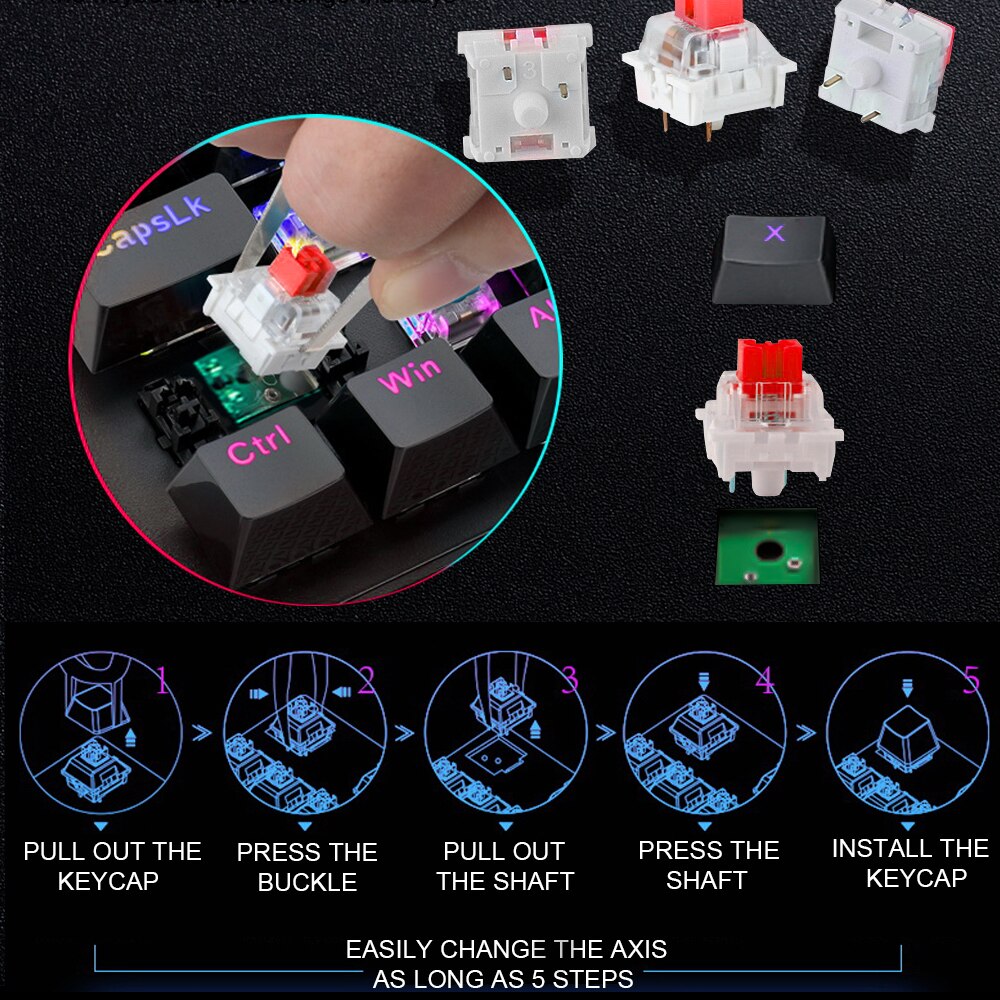REDRAGON Fizz K617 RGB – Mini clavier de jeu mécanique USB, avec interrupteur rouge, 61 touches, câble filaire détachable, portable pour les voyages