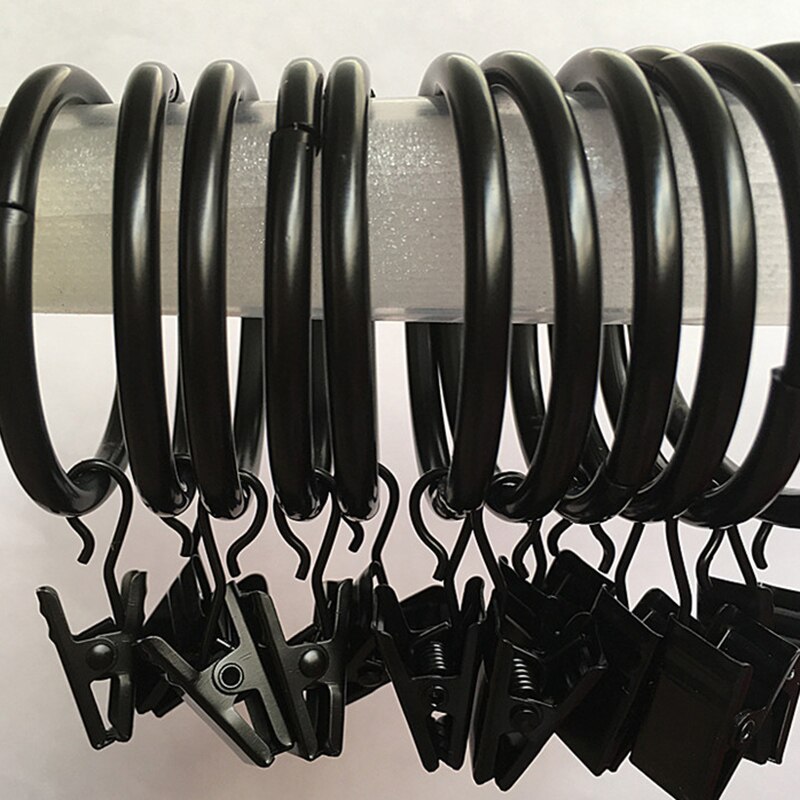 10pcs Stainless Steel Hook Metal Rings Removable Clips with Eyelets For Window Curtain Draperies Clothes Practical: Black