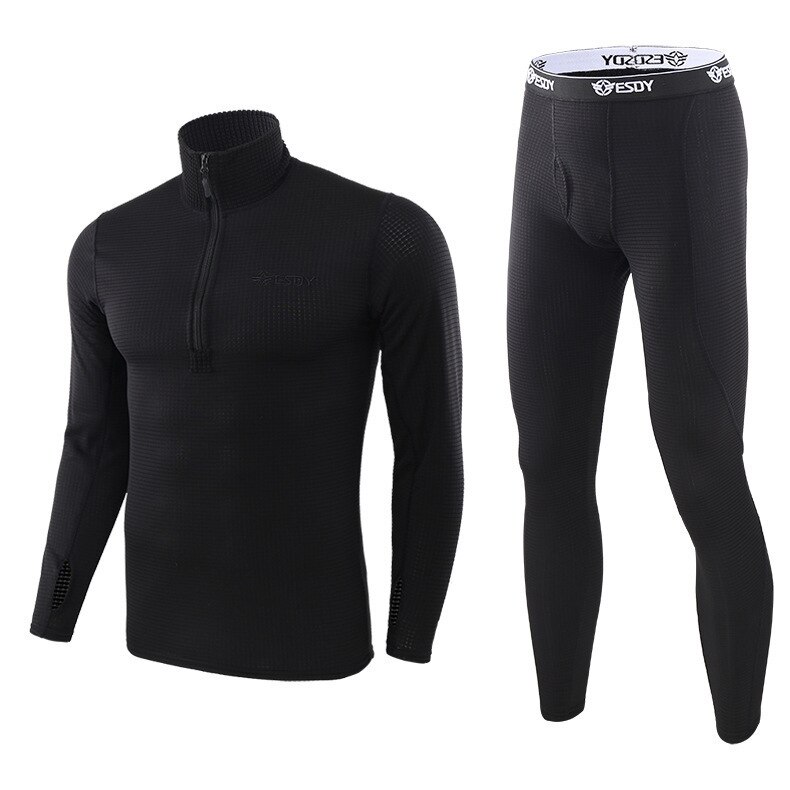 Winter Thermisch Ondergoed Sets Mannen Sneldrogend Anti-Microbiële Stretch Thermo Compressie Fleece Zweet Fitness Warme Lange Onderbroek: Black / M