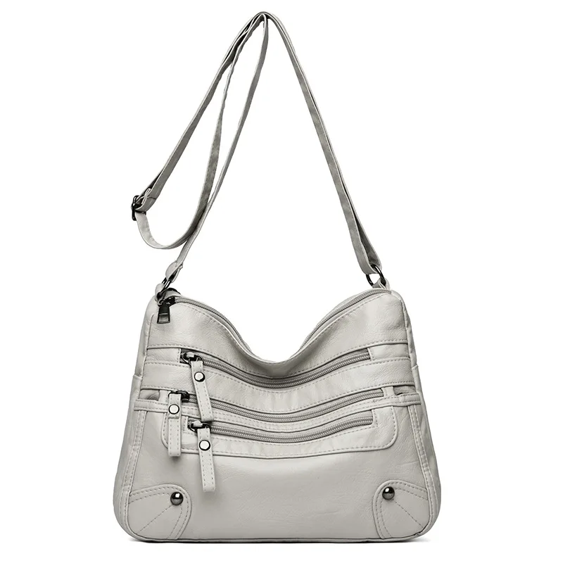 Sac à bandoulière double couche en cuir souple pour femme, coréen, grande capacité, à la et polyvalent, , commpiedmont: Gris clair