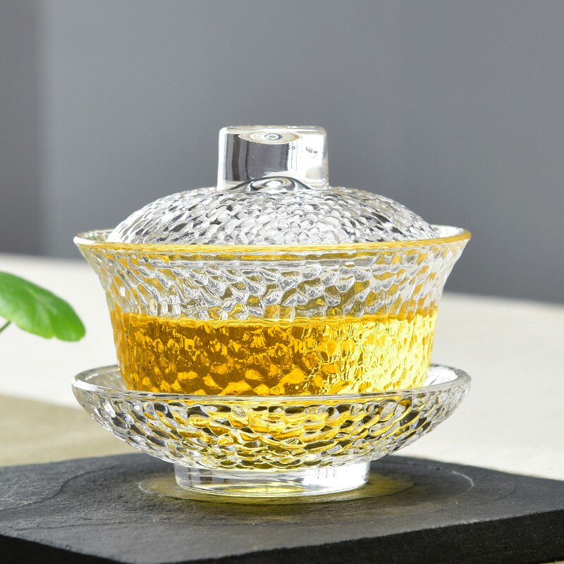 Juego de tazas para té Gaiwan Office Kung Fu de cristal transparente resistente al calor de 150cc, de tetera, tazones de té maestro enviados amigo