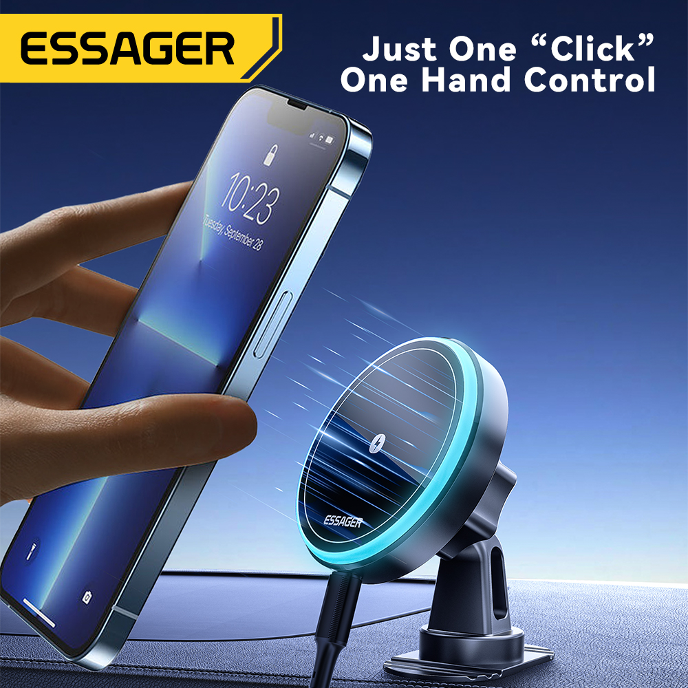 Magnetyczny uchwyt samochodowy Essager na telefon 15W Bezprzewodowa ładowarka do iPhone'a 15 14 13 Pro Max Ładowarka samochodowa do Magsafe LED Light
