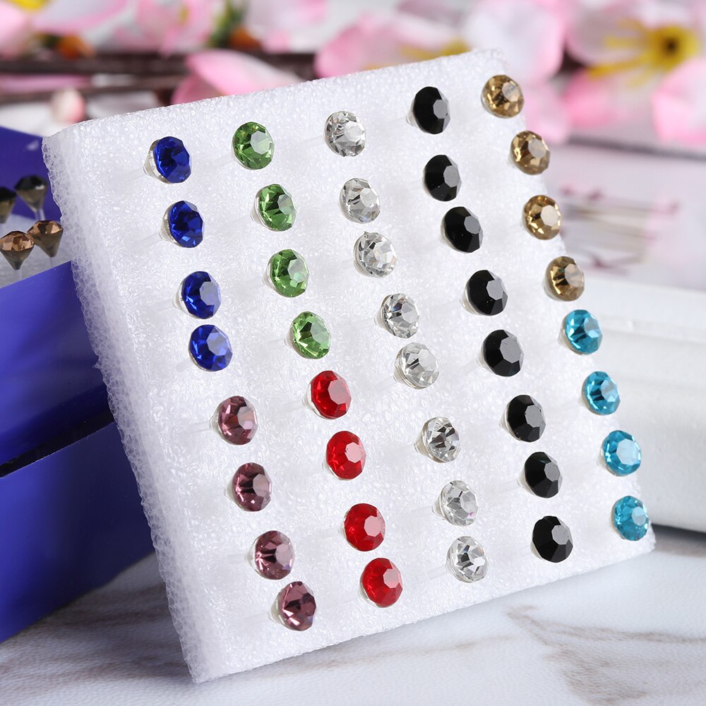 40Stck Multi-Farbe Stein Kristall Ohr Nieten einstellen Elegante Ohrringe Vermeiden Allergie Stift Ohrringe einstellen Für Frauen Mädchen schmuck