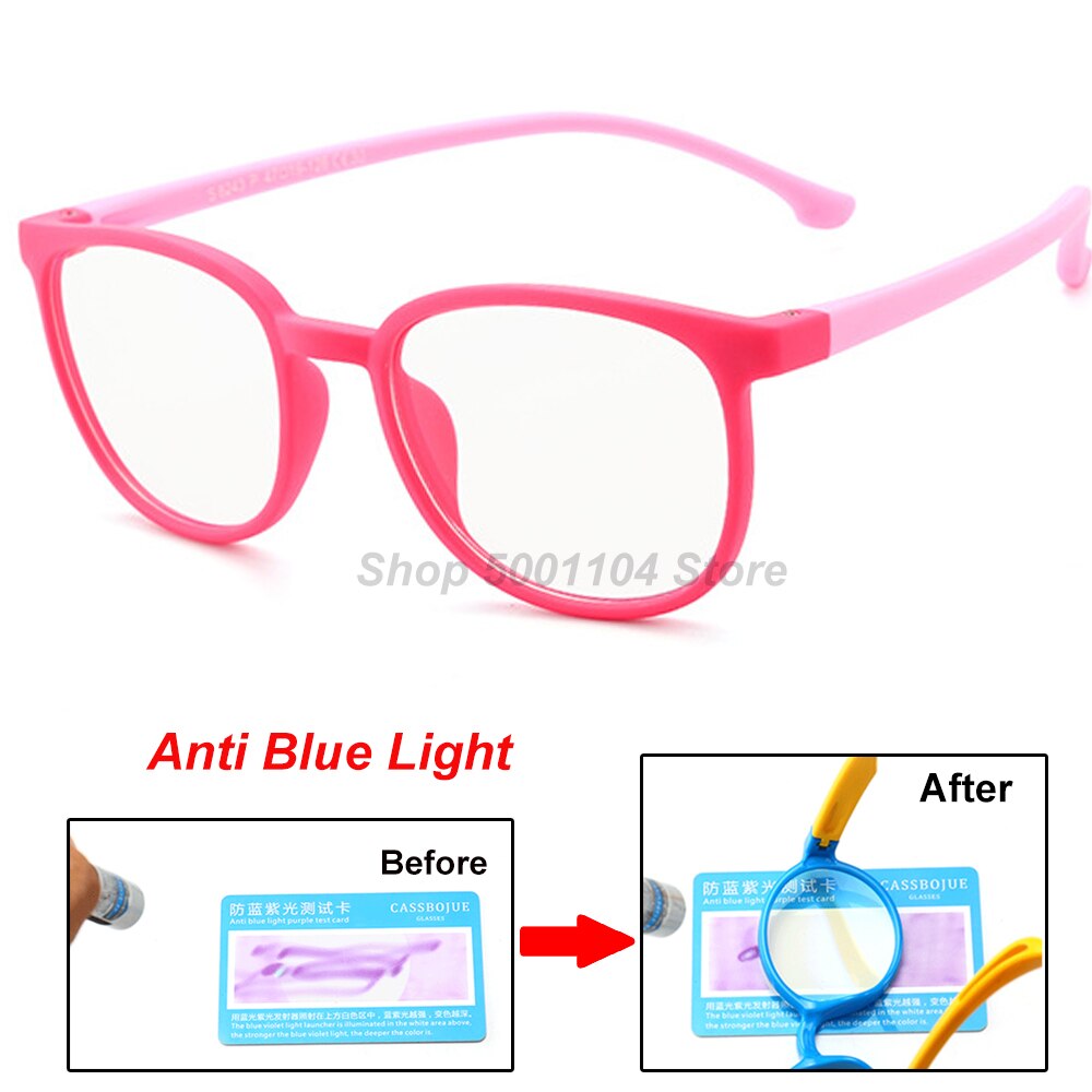 Blue Light Kids Glasses Boy Girl Optical Frame Transparent Child Glasses Anti Glare Computer Prescription Glasses UV: rose red
