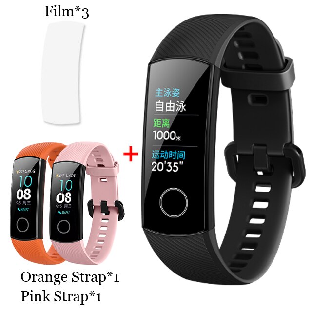 Original huawei honor band 5 pulseira inteligente oxímetro tela de toque cor mágica nadar detectar freqüência cardíaca sono nap honra band5: BLK n Film n ORG PNK