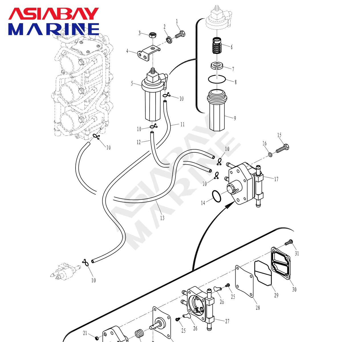 Bränslefilter för yamaha utombordare 50hp 60hp 70hp 75hp 80hp 90hp 95hp 100hp 115hp motor vattenavskiljare motor del 68v-24560-00