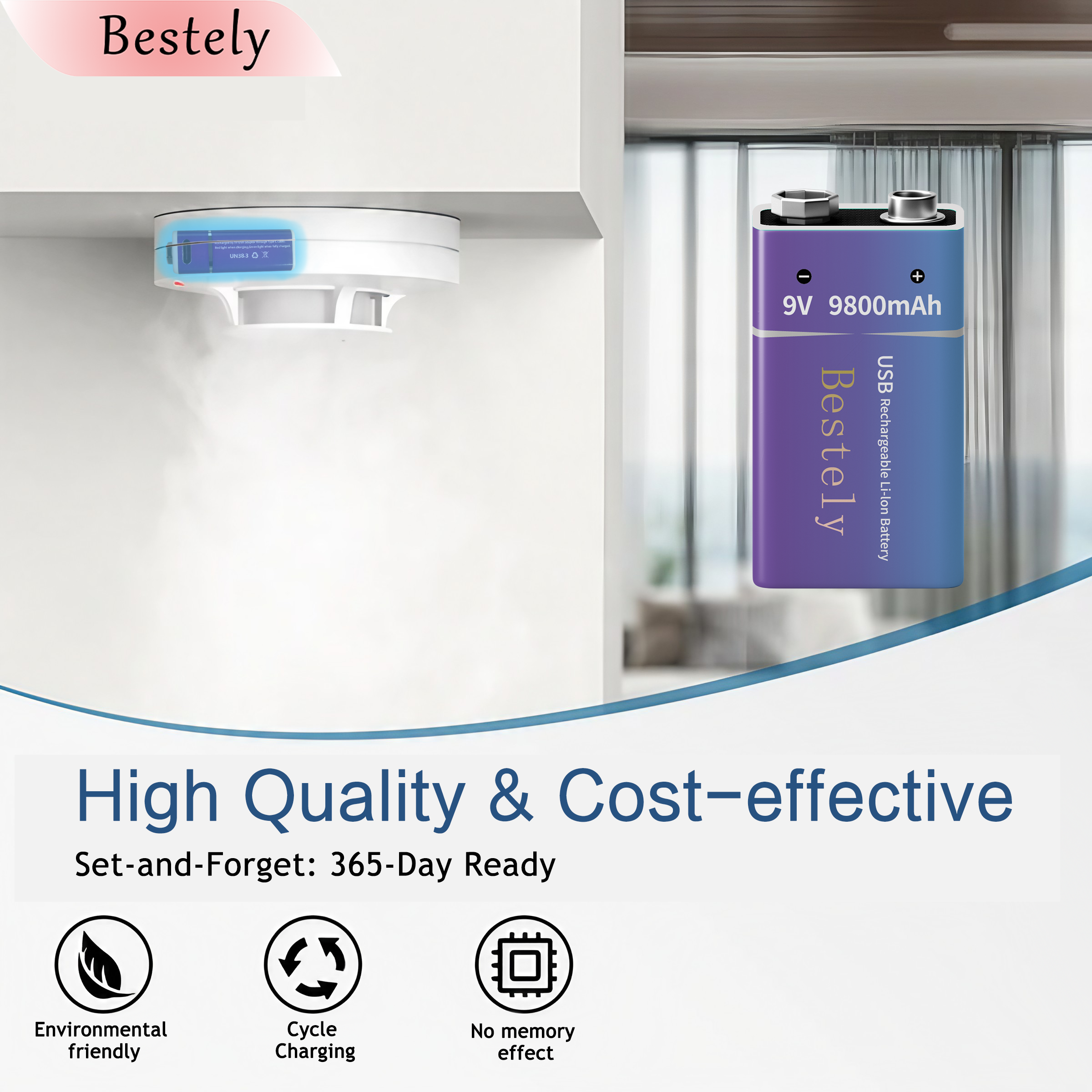 Neue 9V 9800mAh Lithium-Ionen-Akku Langlebige 9v Li-Ion Batterien mit Kabel für Rauchmelder Mikrofon Alarm
