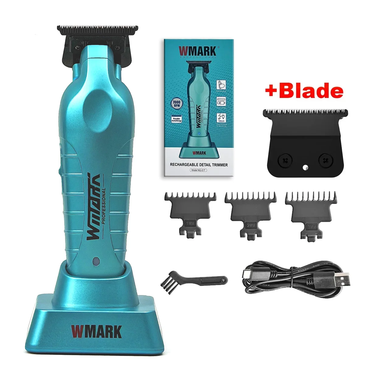 WMARK NG-317 Electric Hair Trimmer Oil Head Sculpt Contour Hair Finish Hair Salon Barber Machine with Charge Base: Blue