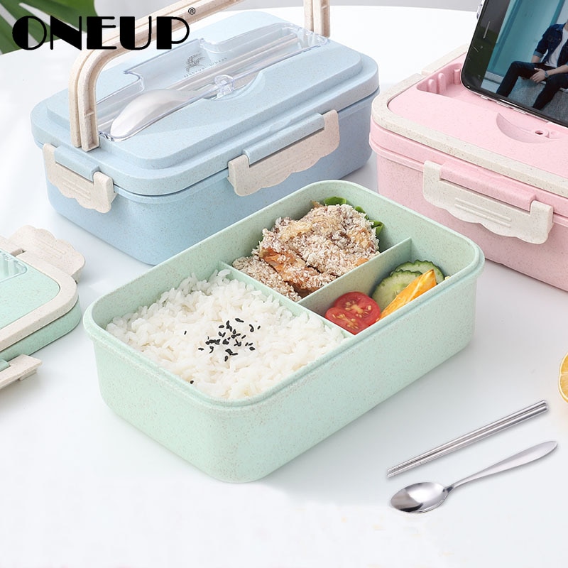 Onep-boîte à déjeuner pour enfants micro-ondes boîte Bento Portable avec compartiments, conteneur de blé en paille alimentaire, accessoires de cuisine