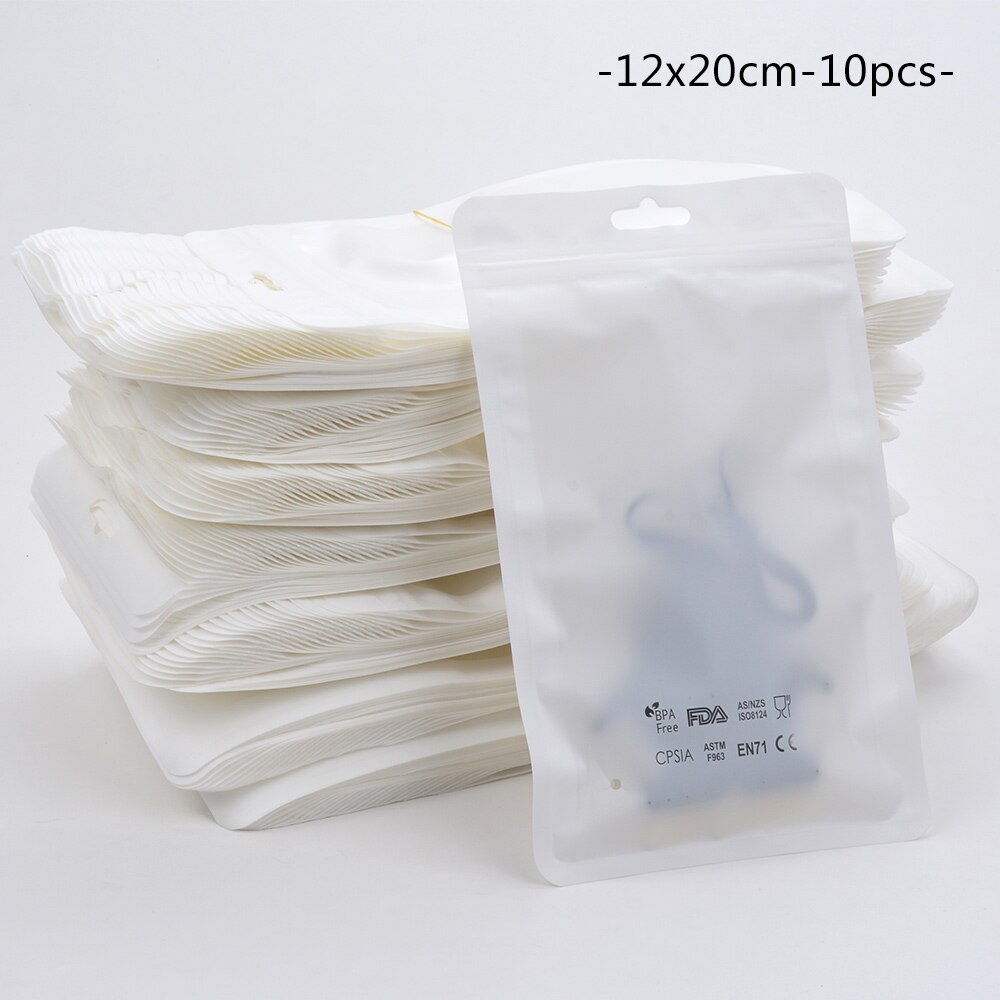 Pacifier tilbehør til pacifier kæde 10 stk / parti plastposer 10*18cm til tænder halskæde hvide displayposer baby tænderpakke: 12 x 20cm