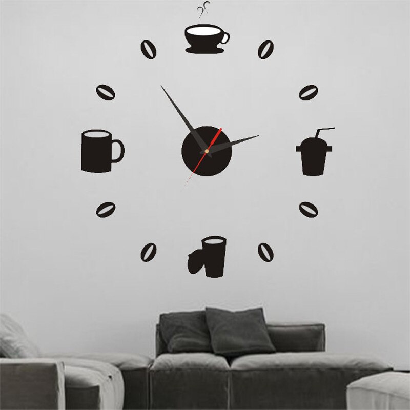 Wall Clock DIY 3D Number Wall Clock Sticker Home Room Decor Modern Office Decor Drinking Shape Wall Clock Decal