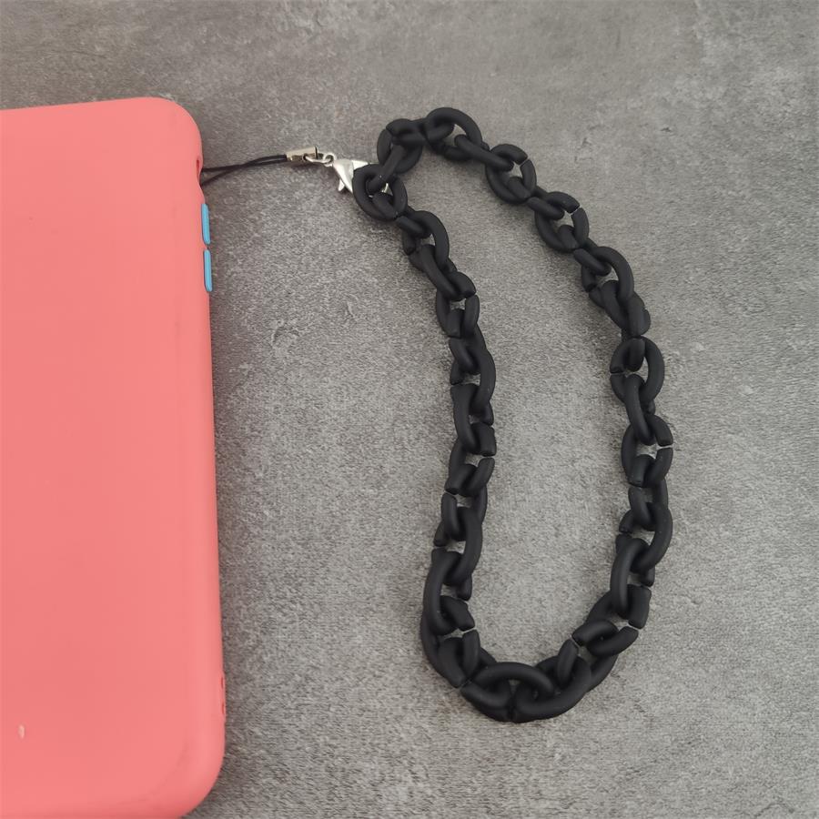 Modny łańcuszek do telefonu pasek fluorescencyjny jednokolorowy smycz naszyjnik łańcuszek kolorowy akrylowy gumowy smycz na telefon komórkowy: black