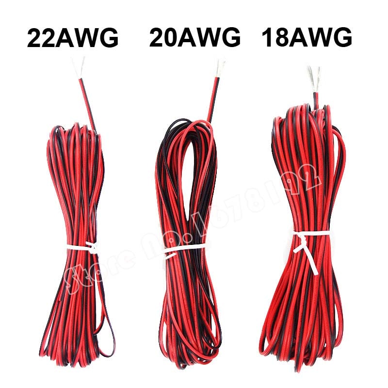 10M 20M 50M 2-Pin 18 20 22 Awg Elektrische Rood Zwart Extension Wire Kabel