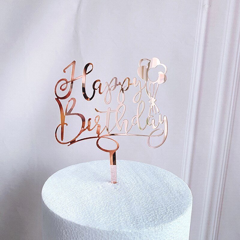 Rose Gold Gelukkige Verjaardag Cake Topper Acryl Cupcake Toppers Voor Kinderen Verjaardagsfeestje Taart Decoraties Baby Shower: 3