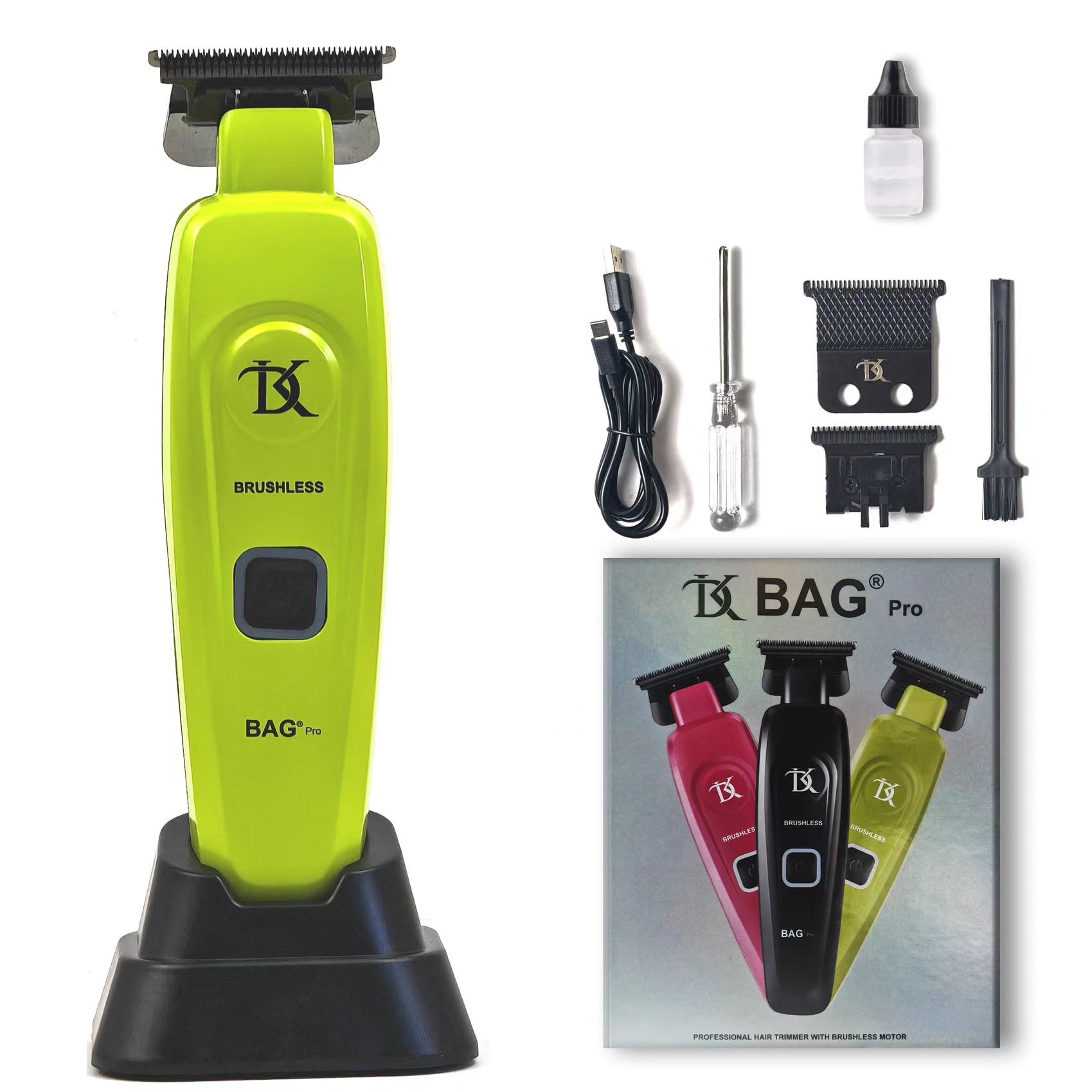 MRD/DKBAG-078 Neue professionelle Haarschneidemaschine für Männer, USB-Aufladung, DLC-Klinge 0, gezahnter Bartschneider, bürstenloser Motor, 7200 U/min: Licht Grün