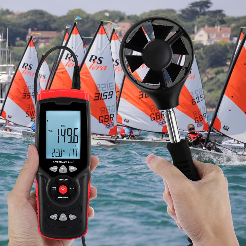 Professionelle Anemometer Datenlogger Wind Geschwindigkeit Geschwindigkeit Meter Luftstrom CFM CMM Luft Volumen Wind Richtung Temperatur Feuchtigkeit