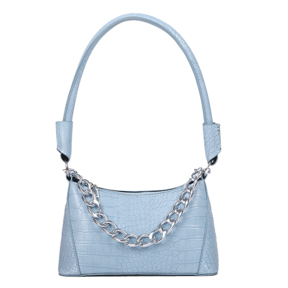 Dikke ketting kleine pu leren schoudertassen voor dames, handtassen met krokodillenmotief voor reizen: Blauw