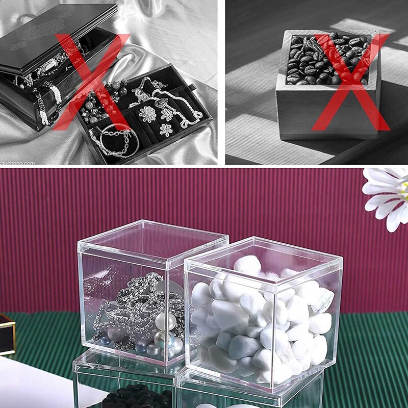 Clear Plastic 4 Pack Plastic Square Cube Containers With Lid Storage Box For Candy Pill And Tiny Jewelry