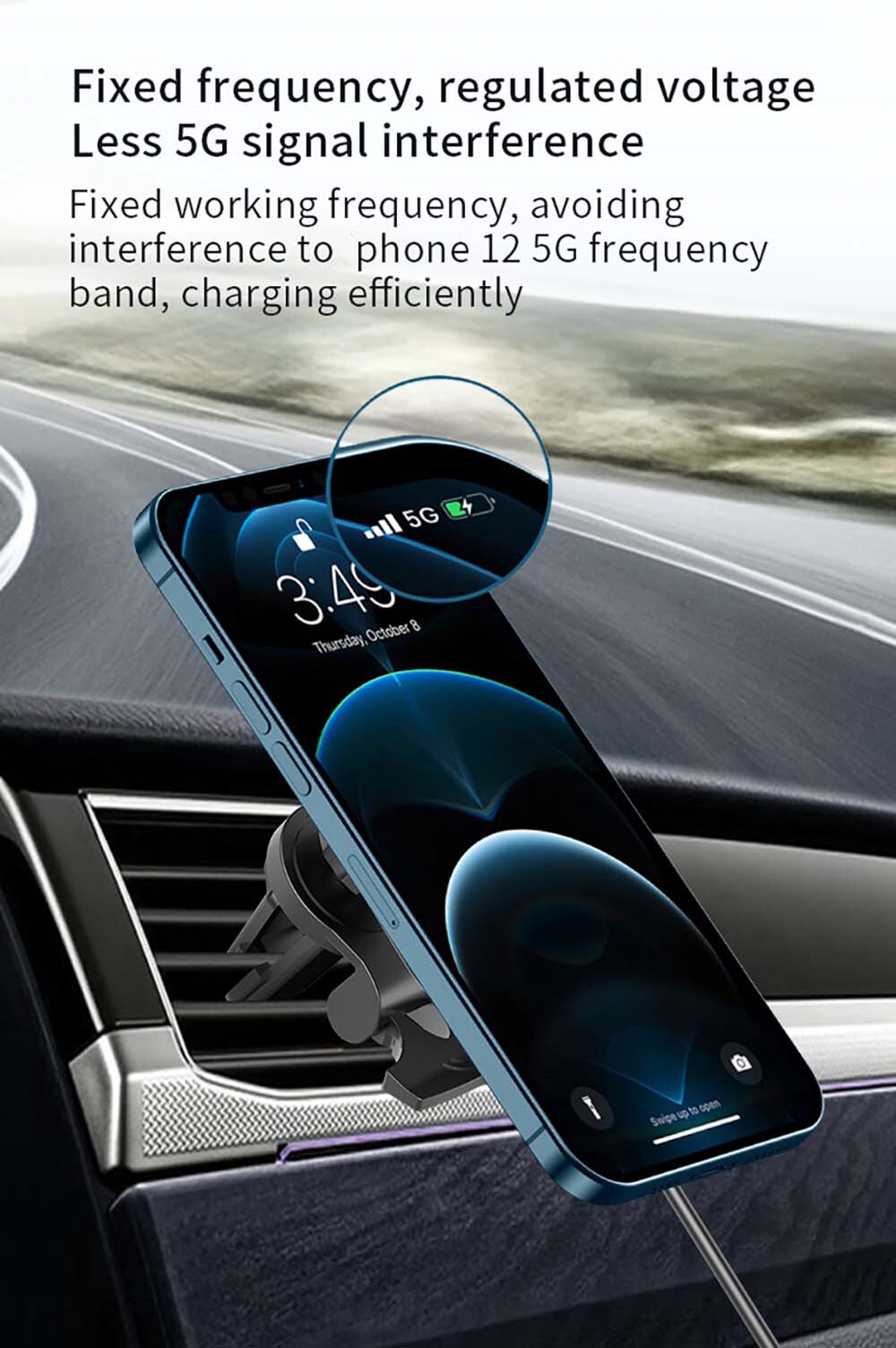 15W Magnetic Wireless Car Charger for iPhone 12/12 Pro Max, Samsung S20/S10, Huawei Mate 40 Pro - Fast Charge Phone Holder