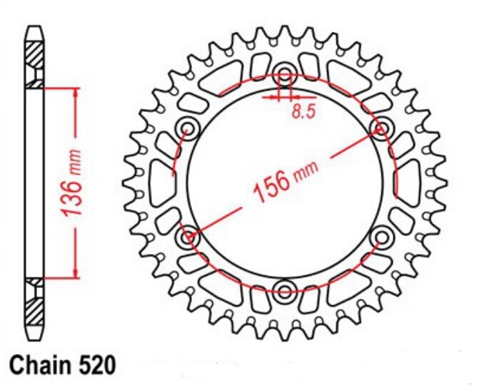 Moottoripyörän takaratas 520 47t 48t 49t 50t 51t 52t 53t husqvarna 410 510 570 610 te 510 tc 570 sm 125 sms 125 cr 125 wr