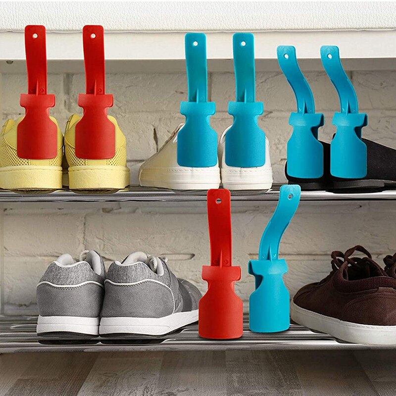 4pcs Unisex Lazy Shoe Helpers Portable Plastic Handled Sock Shoe Slider Lifting Wearing Helper Fits for Seniors Kids All Shoes