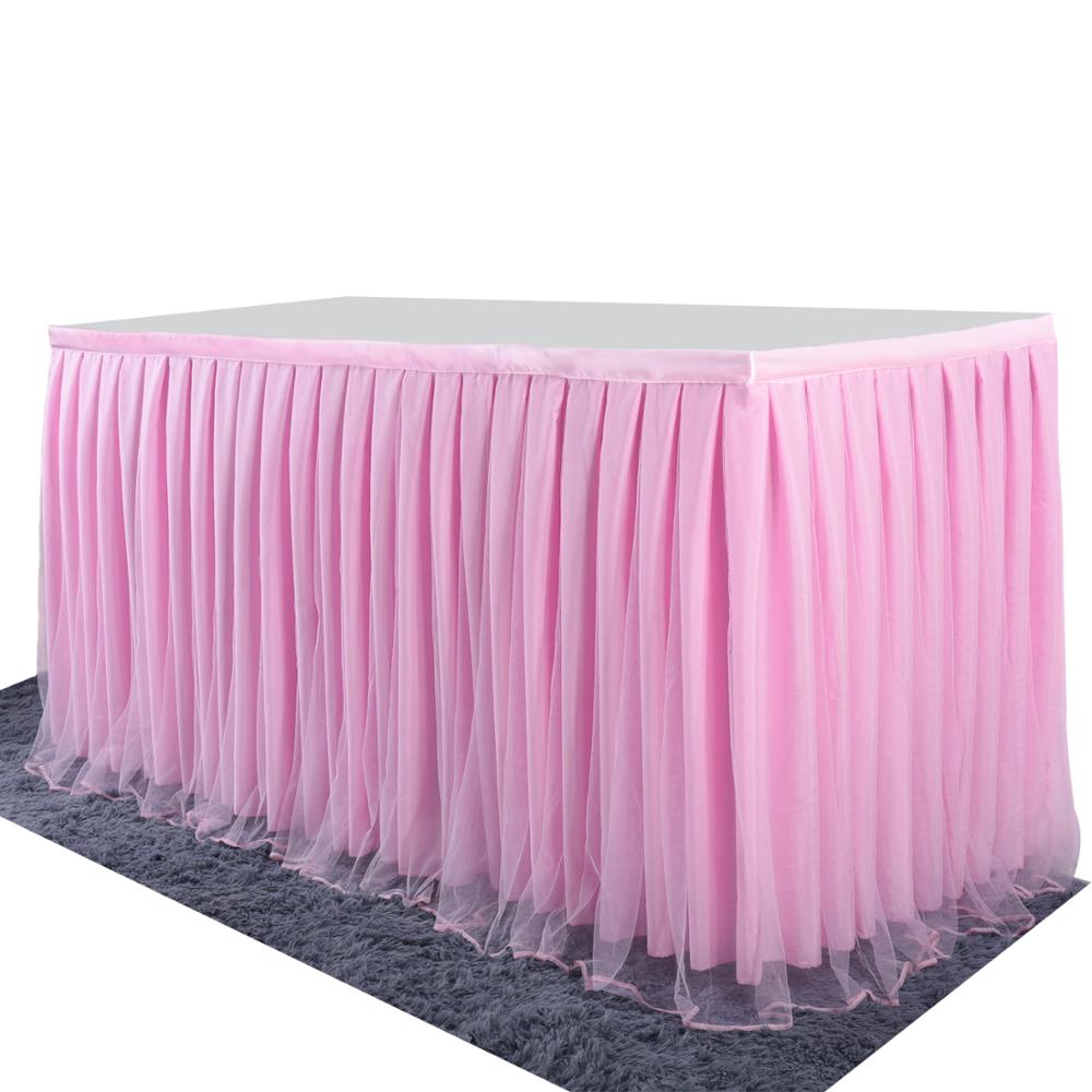 Falda de tul rosa para mesa, mantel de tela para banquete decoración para la mesa, falda para boda, cumpleaños, Baby Shower: Pink 2.75mx0.77m