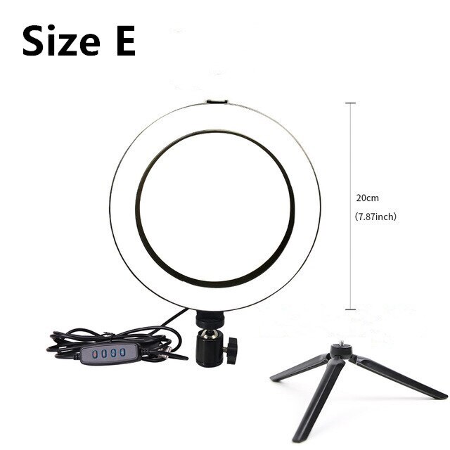 16cm/20cm/26cm rengasvalo himmennettävä kamera valokuvastudio puhelin video led kauneusvalokuvaus rengaslamppu 19/103 cm kolmijalka: Tummanharmaa