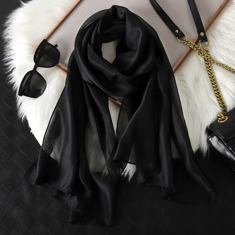 Moda chiffon macio sólido cachecol xale moda decorar cachecóis respirável proteção solar elegante senhora versátil bandana: Preto