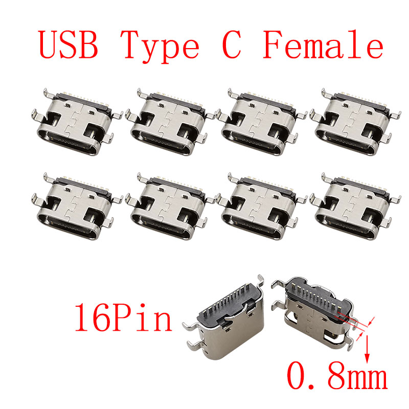 Connecteur USB Type C 2/6/16/24 broches, prise femelle, Port de chargement, SMD SMT PCB, soudure, bricolage, réparation, connecteurs de prise USB-C type-c, 10 pièces: YELLOW