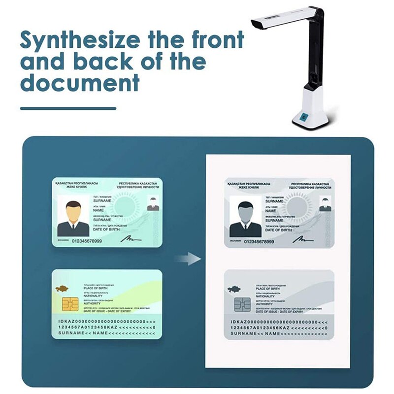 Scanner portátil de alta definição, câmera de documentos com função de gravação de projeção em tempo real, scanner a4